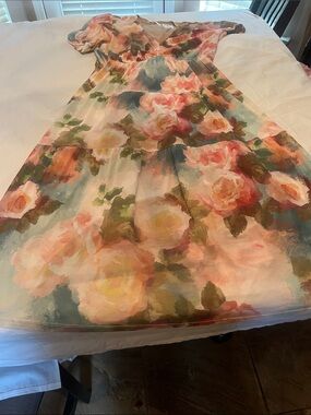 Robbie Bee Floral Watercolor Dress in Pink, Green and Blue